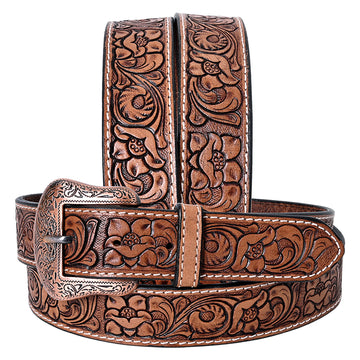 COMFYTACK Western Genuine Leather Belt for Men Women Cowboy Cowgirl Handmade Unisex Full Grain Heavy Duty Floral Tooled Belt